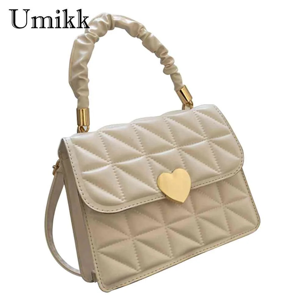 Women Crossbody Bags Pleated Heart Hasp Ladies Hand Bags Casual PU Leather Soft