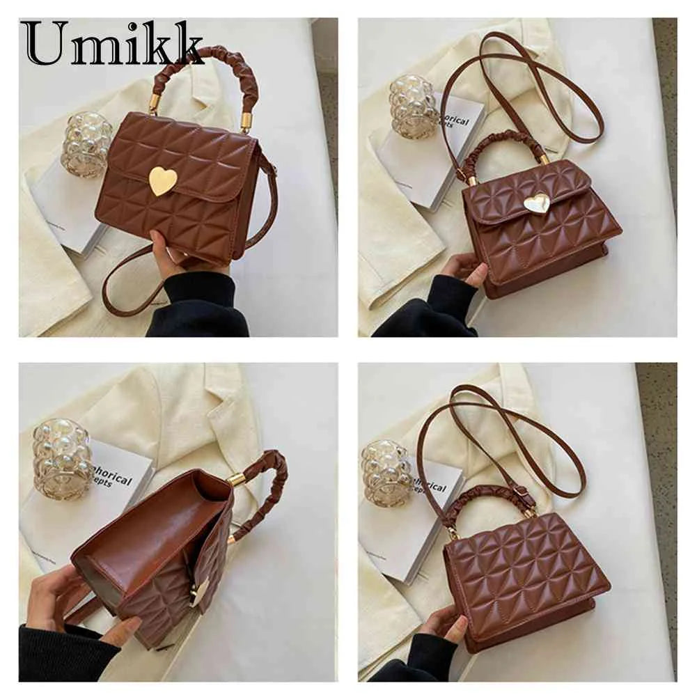 Women Crossbody Bags Pleated Heart Hasp Ladies Hand Bags Casual PU Leather Soft