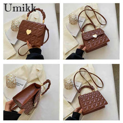 Women Crossbody Bags Pleated Heart Hasp Ladies Hand Bags Casual PU Leather Soft