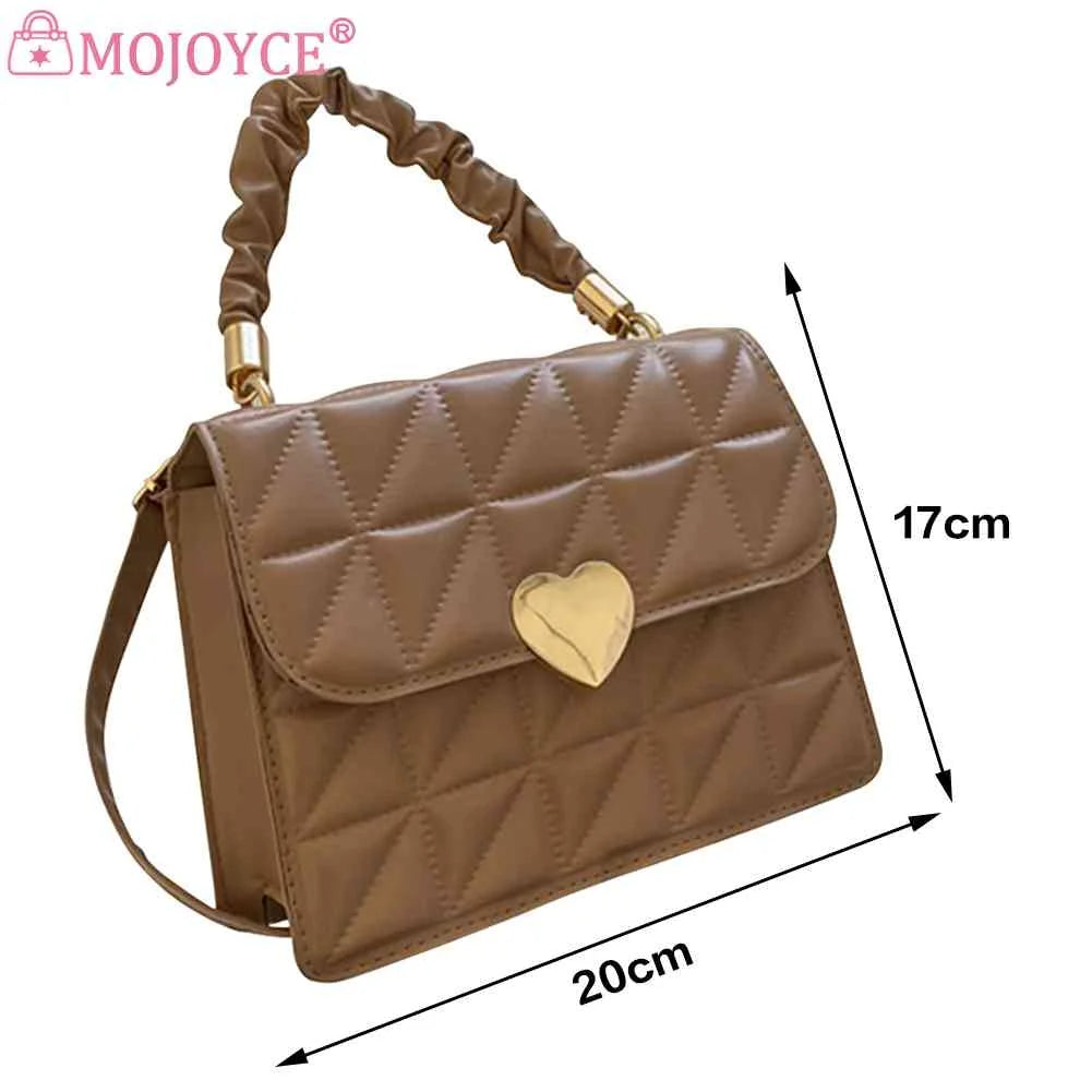 Women Crossbody Bags Pleated Heart Hasp Ladies Hand Bags Casual PU Leather