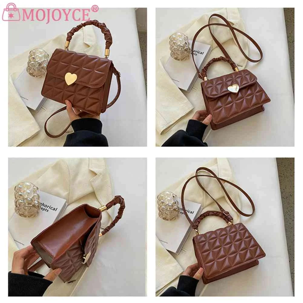 Women Crossbody Bags Pleated Heart Hasp Ladies Hand Bags Casual PU Leather