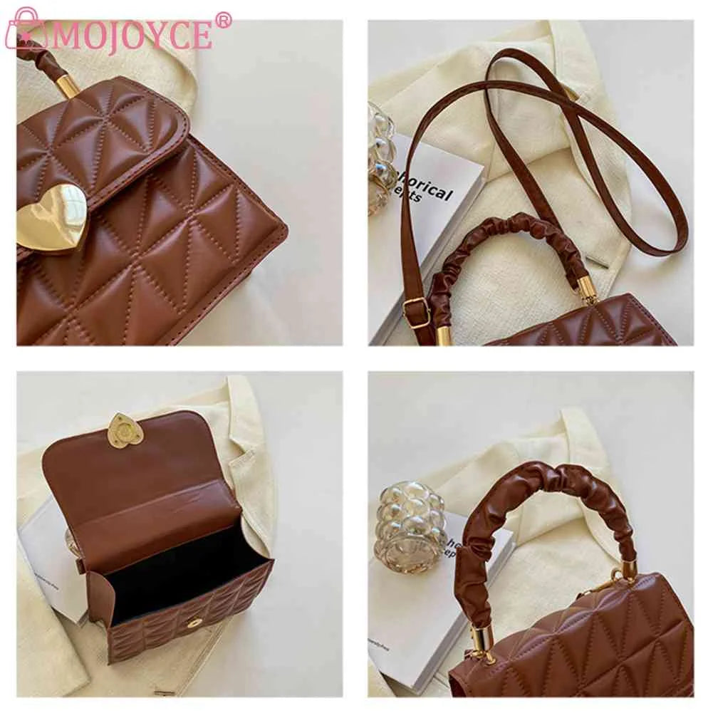 Women Crossbody Bags Pleated Heart Hasp Ladies Hand Bags Casual PU Leather