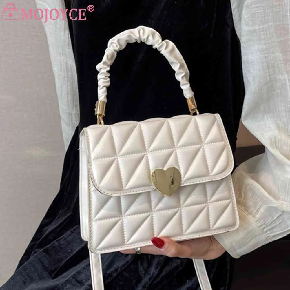 Women Crossbody Bags Pleated Heart Hasp Ladies Hand Bags Casual PU Leather