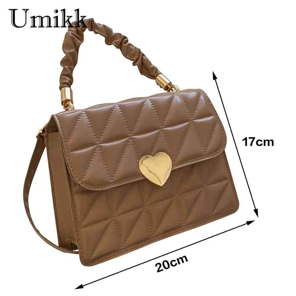 Women Crossbody Bags Pleated Heart Hasp Ladies Hand Bags Casual PU Leather Soft