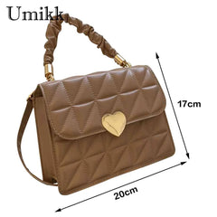 Women Crossbody Bags Pleated Heart Hasp Ladies Hand Bags Casual PU Leather Soft