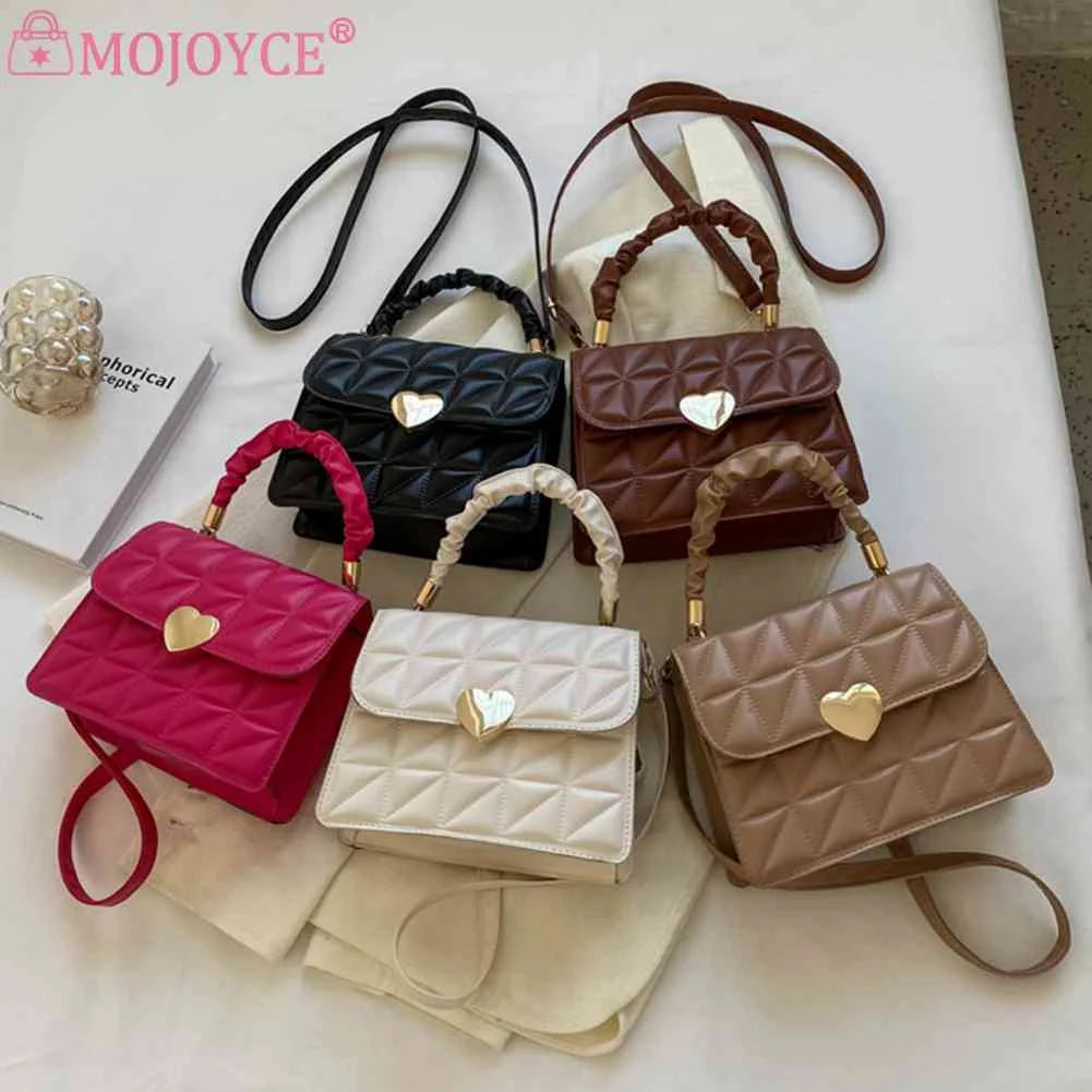 Women Crossbody Bags Pleated Heart Hasp Ladies Hand Bags Casual PU Leather