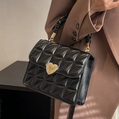 Women Crossbody Bags Pleated Heart Hasp Top-handle Bag Casual PU Leather Soft Th