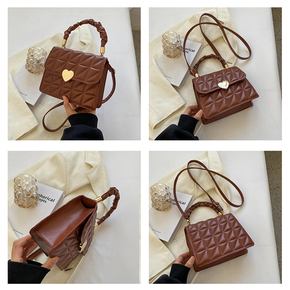 Women Crossbody Bag Heart Hasp Top-handle Casual Soft Quilted Square Tote