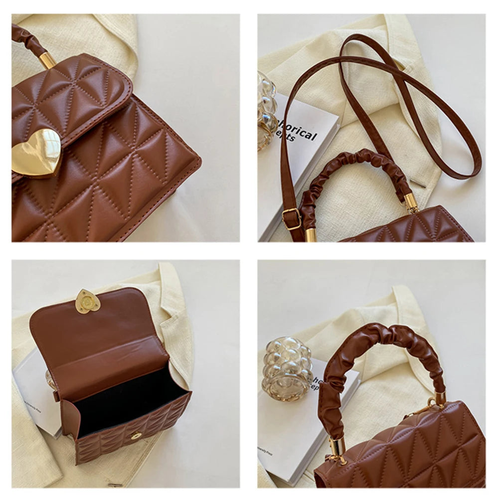 Women Crossbody Bag Heart Hasp Top-handle Casual Soft Quilted Square Tote
