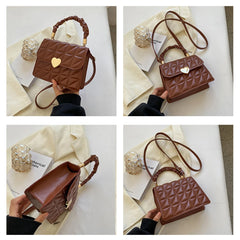 Women Crossbody Bags Pleated Heart Hasp Top-handle Bag Casual PU Leather Soft Th