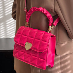 Women Crossbody Bags Pleated Heart Hasp Top-handle Bag Casual PU Leather Soft Th