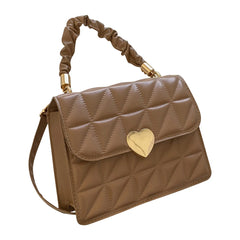 Women Crossbody Bags Pleated Heart Hasp Top-handle Bag Casual PU Leather Soft Th