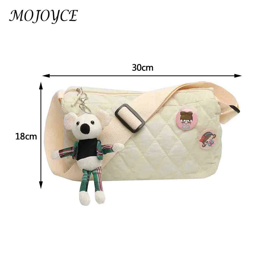 Women Crossbody Bag Quilted Shoulder Bag with Bear Pendant