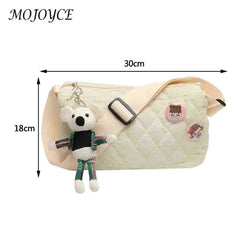 Women Crossbody Bag Quilted Shoulder Bag with Bear Pendant