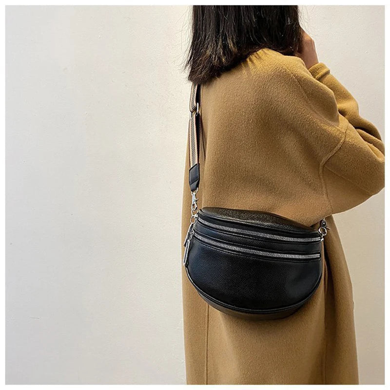 Women Crossbody Shoulder Bag Soft Leather Messenger Bag Wide Strap Saddle Bags