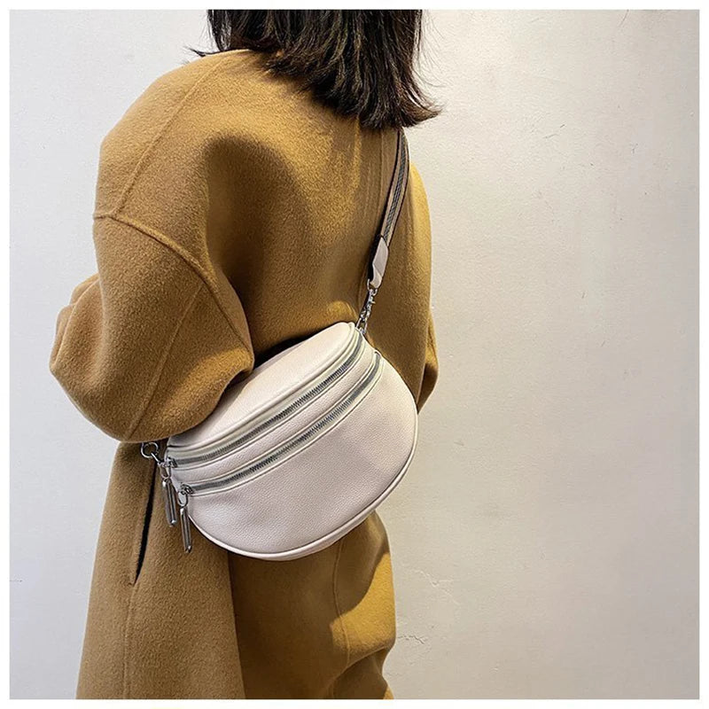 Women Crossbody Shoulder Bag Soft Leather Messenger Bag Wide Strap Saddle Bags
