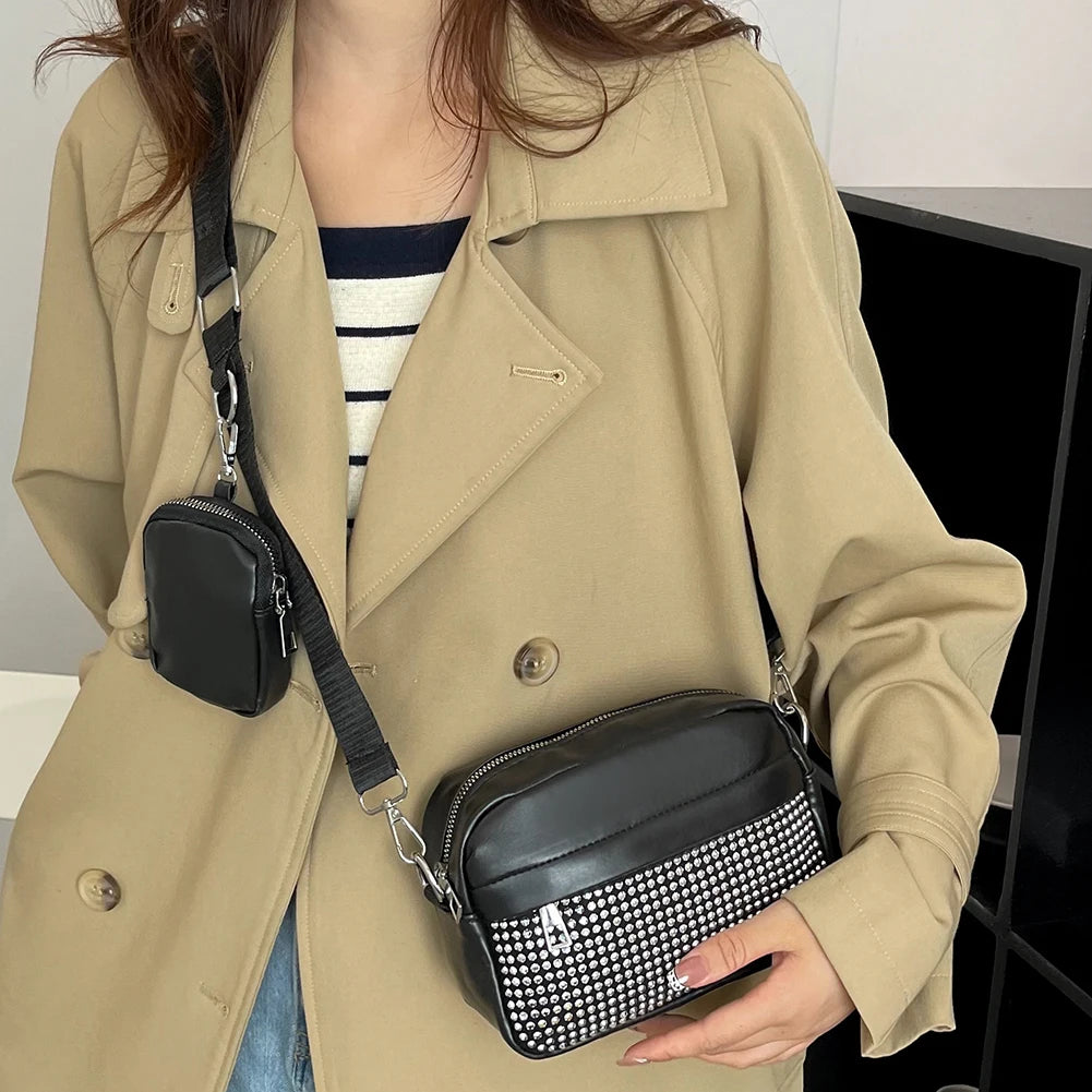 Women Crossbody Handbag 2-in-1 Shoulder Messenger Bag Leather Combo Set
