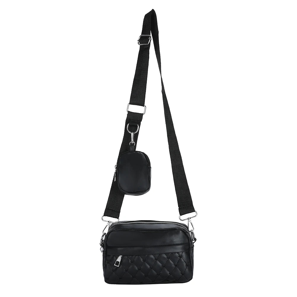 Women Crossbody Handbag 2-in-1 Shoulder Messenger Bag Leather Combo Set