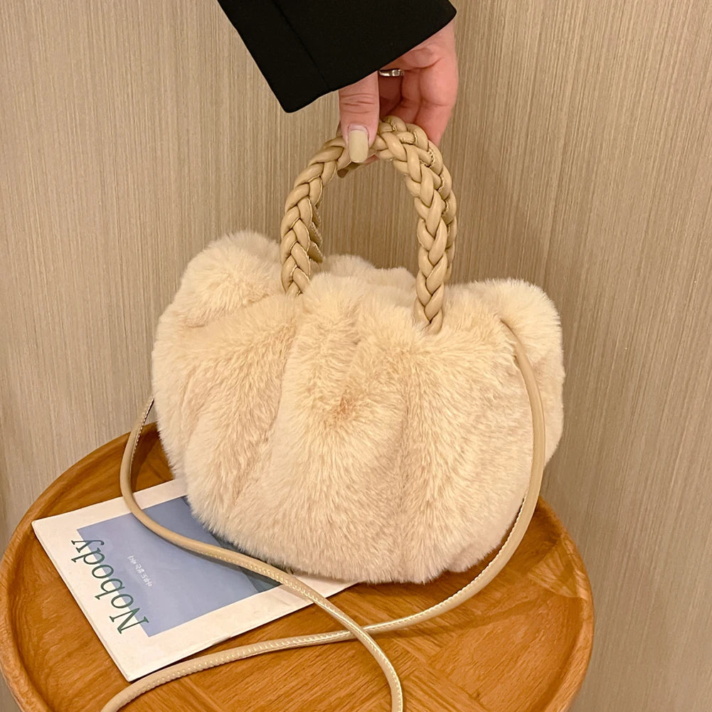 Plush Shoulder Handbag Soft Winter Purse Office Lady Clutches