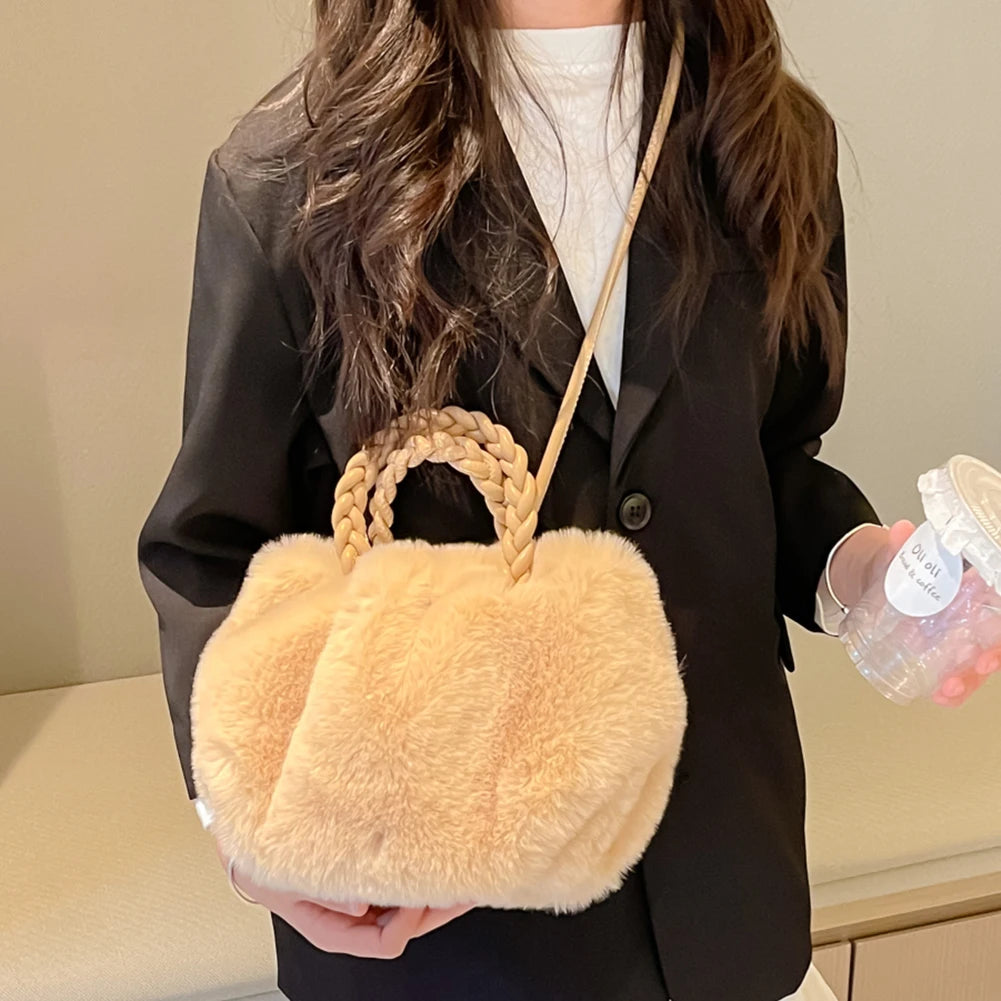 Plush Shoulder Handbag Soft Winter Purse Office Lady Clutches