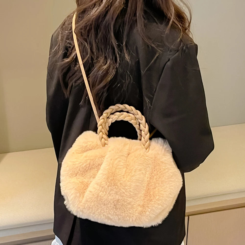Plush Shoulder Handbag Soft Winter Purse Office Lady Clutches