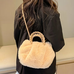 Plush Shoulder Handbag Soft Winter Purse Office Lady Clutches