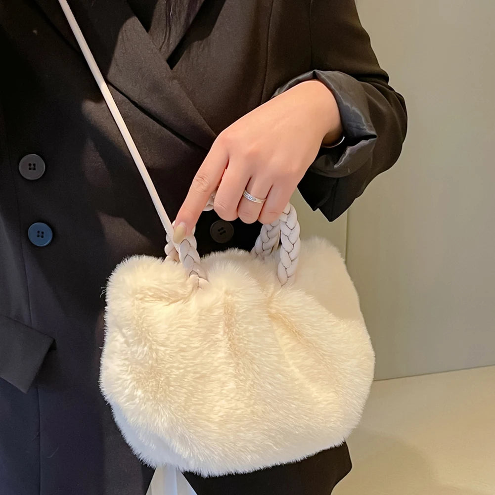 Plush Shoulder Handbag Soft Winter Purse Office Lady Clutches
