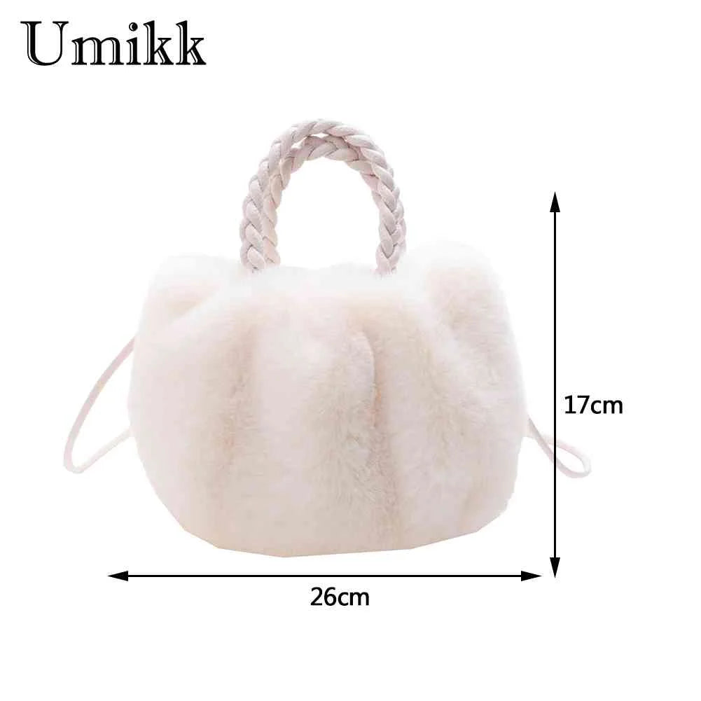 Plush Crossbody Handbag with Woven Handle - Soft Winter Purse