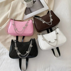 Women Crossbody Bag Leather Shoulder Bag with Chains Zipper Messenger Bag