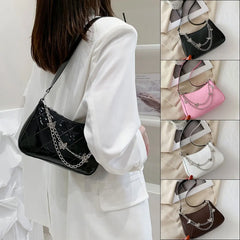 Women Crossbody Bag Leather Shoulder Bag with Chains Zipper Messenger Bag