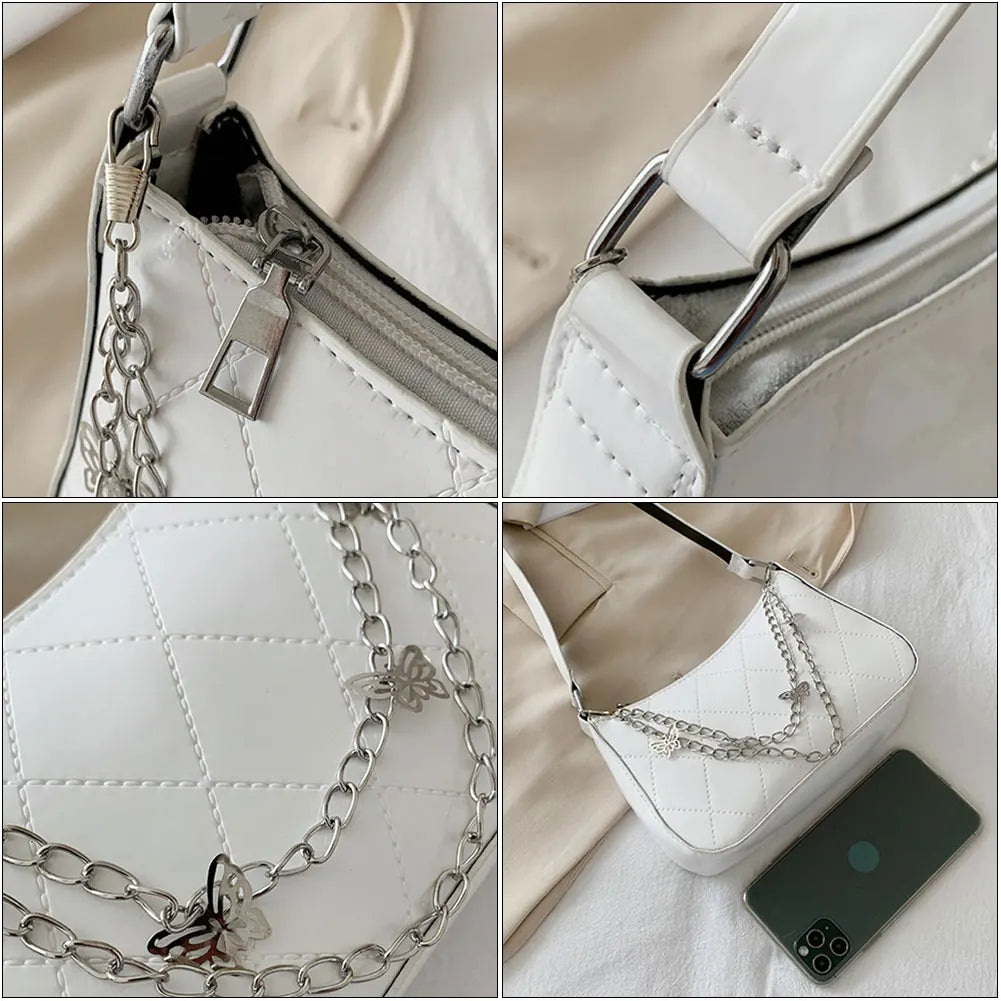 Women Crossbody Bag Leather Shoulder Bag with Chains Zipper Messenger Bag