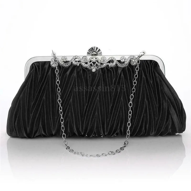 Crystal Evening Clutch Bag Wedding Party Prom Purse Ruffle Shoulder Bag