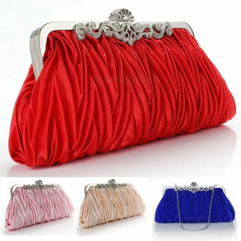 Crystal Evening Clutch Bag Wedding Party Prom Purse Ruffle Shoulder Bag