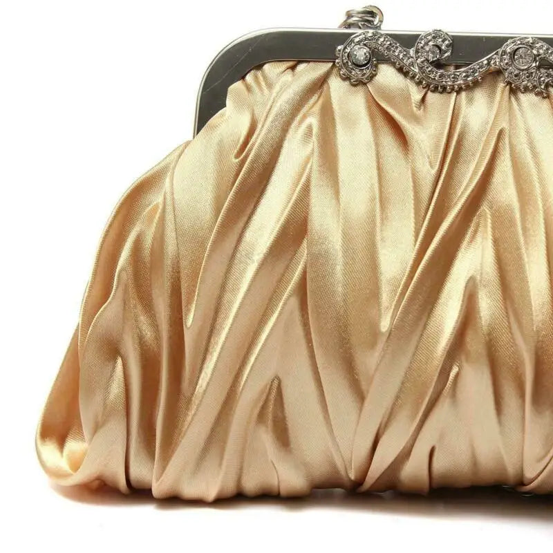 Crystal Evening Clutch Bag Wedding Party Prom Purse Ruffle Shoulder Bag