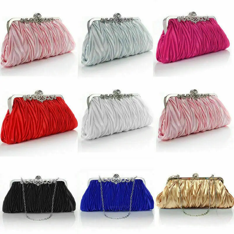 Crystal Evening Clutch Bag Wedding Party Prom Purse Ruffle Shoulder Bag