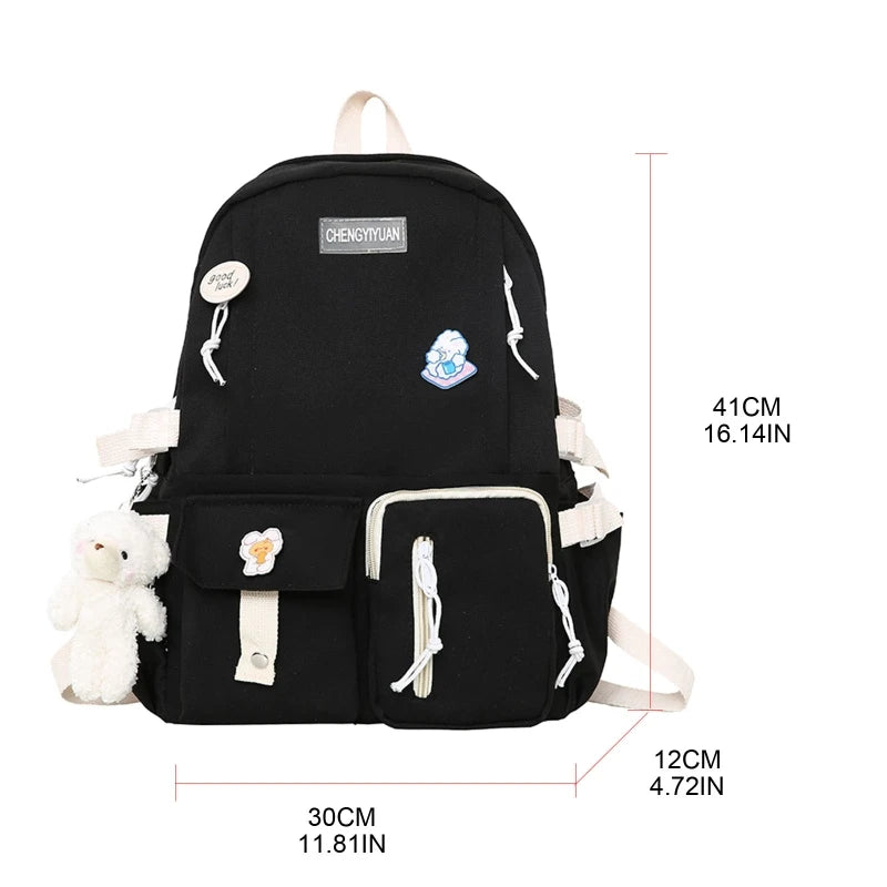 Nylon School Bag for Girls Large Capacity Rucksack
