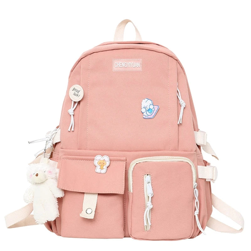 Nylon School Bag for Teen Girls Large Capacity Rucksack