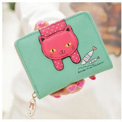 Cat Wallet Small Zipper PU Leather Coin Purse Card Holder Billetera