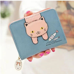 Cat Wallet Small Zipper PU Leather Coin Purse Card Holder Billetera