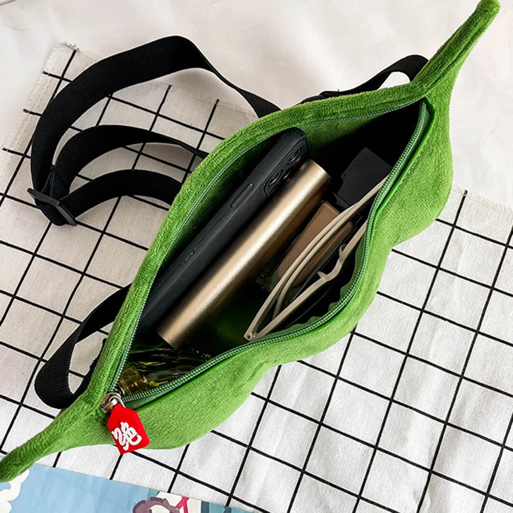 Green Funny Waist Bag Plush Beach Travel Banana Hip Bum Zip Chest Bags Women
