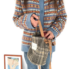 Vintage Plaid Handbag Totes for Women, Small Shoulder Bag Cotton Purse
