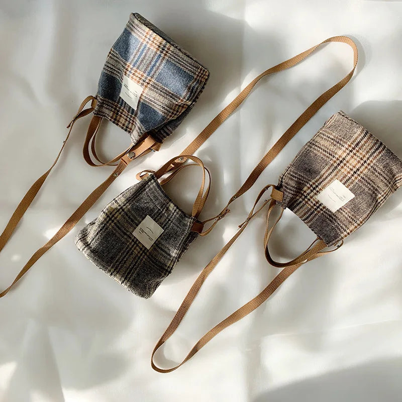 Vintage Plaid Handbag Totes for Women, Small Shoulder Bag Cotton Purse