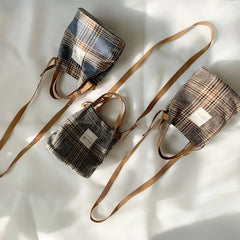 Vintage Plaid Handbag Totes for Women, Small Shoulder Bag Cotton Purse