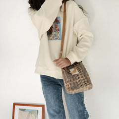 Vintage Plaid Handbag Totes for Women, Small Shoulder Bag Cotton Purse