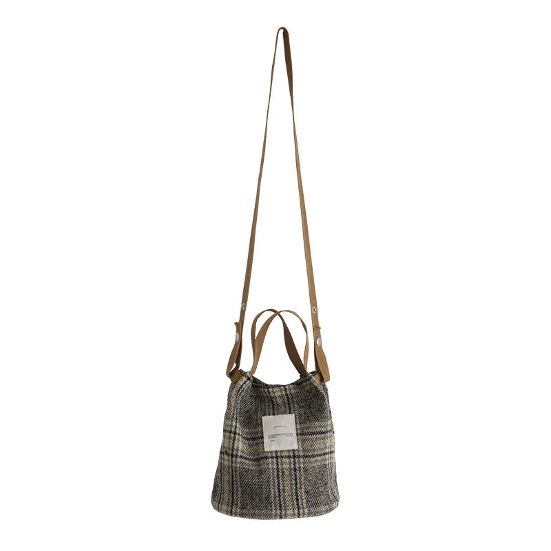 Vintage Plaid Handbag Totes for Women, Small Shoulder Bag Cotton Purse