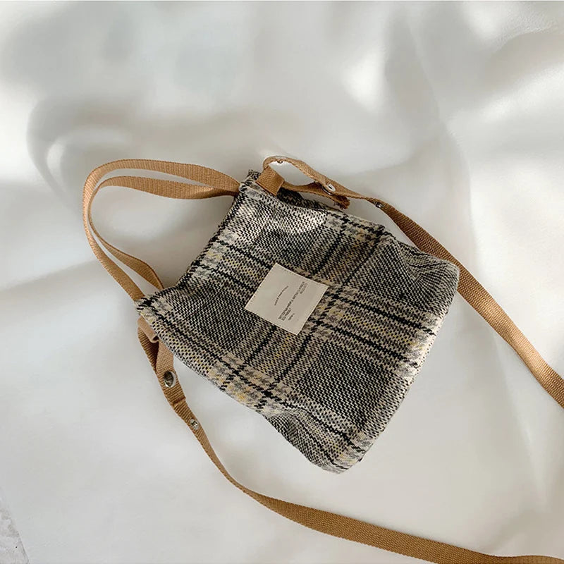 Vintage Plaid Handbag Totes for Women, Small Shoulder Bag Cotton Purse