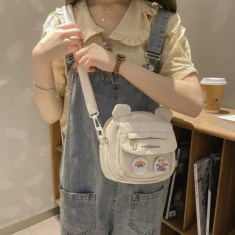 Canvas Bear Shape Student Messenger Bag Funny Shoulder Bag
