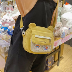 Canvas Bear Shape Student Messenger Bag Funny Shoulder Bag