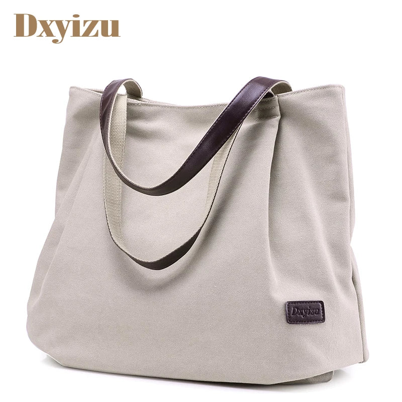 Vintage Canvas Shoulder Bag Large Capacity Handbag Casual Shopping Tote