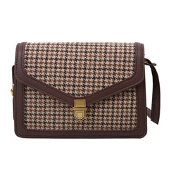 Casual Plaid Pattern Shoulder Crossbody Bag - Vintage Flap Envelope PU Leather
